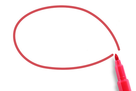 Red marker with blank circle for your text or design, on white background.の写真素材