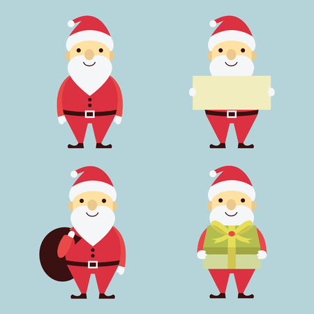 Vector cute character set of Christmas, x-mas, Santa Claus in various activities. Flat design, simple style.のイラスト素材