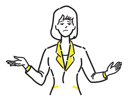 Unhappy and unsatisfied businesswoman make gesture shrugging shoulders. Line draw or sketch design, simple style.のイラスト素材
