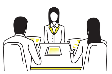 Woman applicant or candidate during job interview by recruiter.のイラスト素材