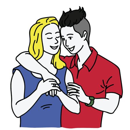 Lesbian couple lovers hugging, embracing each other in happy expression, LGBT concept. Vector illustration character, linear, thin line art, hand drawn sketch design, simple style.のイラスト素材