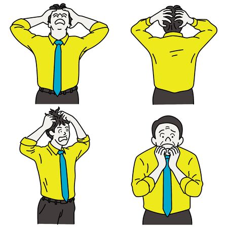 Vector illustration character portrait of businessman expressing feeling of shocked, crazy, mad, scared, nervous, and worried. Outline, linear, thin line art, hand drawn sketch, simple style.のイラスト素材