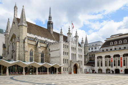 LONDON, UK - AUGUST 21, 2015:  The London Guildhall is home to the City of London Corporation and acts as a venue for royal occasioning, banquets and other various prestigious events.のeditorial素材