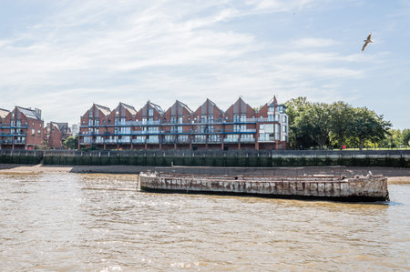 LONDON, UK - AUGUST 22, 2015: Luxury flats in London riversideのeditorial素材