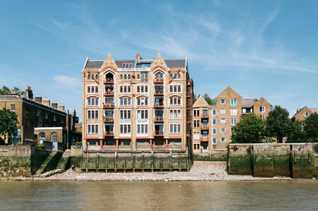 LONDON, UK - AUGUST 22, 2015: Housing in London riverside. OliverÂ´s Wharfのeditorial素材