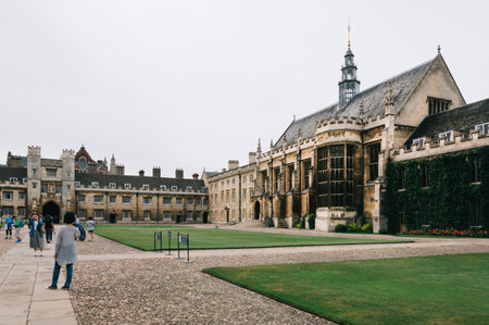 CAMBRIDGE, UK - AUGUST 11, 2015:  Trinity College Great Court in the University of Cambridge. Cambridge is a university city and one of the top five universities in the world.のeditorial素材