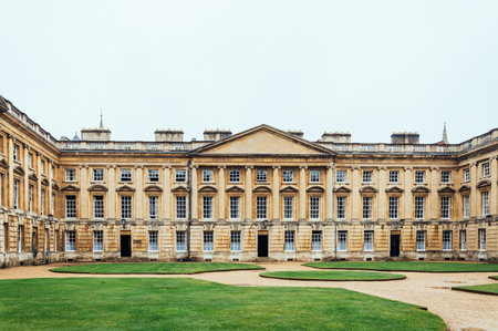 Oxford, UK - August 12, 2015: View of a courtyard of Christ Church College in Oxford a rainy day The city is known as the home of the University of Oxford, the oldest university in the English speaking world.のeditorial素材