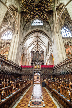 Gloucester, UK - August 17, 2015: Interior of Cathedral Church of St Peter and the Holy and Indivisible Trinity. Gothic style.のeditorial素材