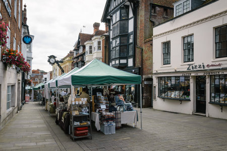 Winchester, UK - August 16, 2015: Antiques and art street market. Winchester is the ancient capital of England and former seat of King Alfred the Great.のeditorial素材