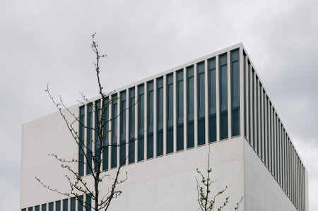Munich, Germany - May 05, 2015: Munich Documentation Centre for the History of National Socialism. Detail of facade against a cloudy sky.のeditorial素材