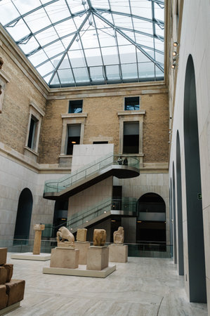 Madrid, Spain - September 27, 2014:  Indoors view of National Archaeological Museum of Spain. It is located in Serrano Street. The collection includes, Prehistoric, Egyptian, Celtic, Iberian, Greek and Roman antiquities and medieval.のeditorial素材