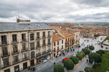 Avila, Spain - November 11, 2014:  View of Avila from Medieval Walls a cloudy day. The old city and its extramural churchesのeditorial素材