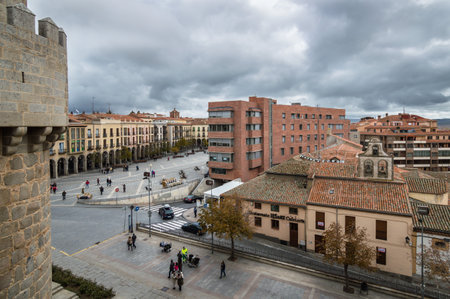 Avila, Spain - November 11, 2014:  Scenic view of Avila cityscape from the Medieval Walls. The old city and its extramural churchesのeditorial素材