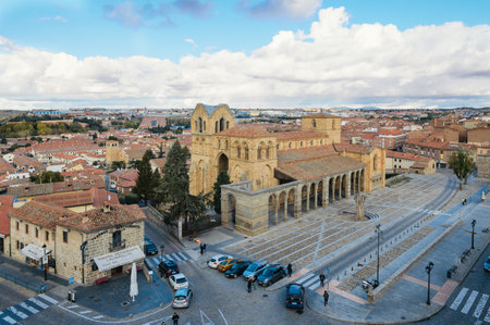 Avila, Spain - November 11, 2014:  Church of San Vicente from Medieval Walls a cloudy day.