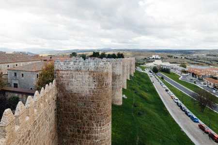 Avila, Spain - November 11, 2014:  The Medieval Walls of Avila. The old city  and its extramural churches were declared a World Heritage site by UNESCOのeditorial素材