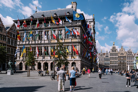 Antwerp, Belgium - July 28, 2016:  The Grote Markt and Town Hall of Antwerp. It is located in the heart of the old city quarter.のeditorial素材