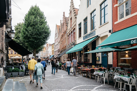 Bruges, Belgium - July 29, 2016: Street scene in the city of Bruges. The historic city centre is a World Heritage Site of UNESCO. It is known for his picturesque cobbled lanes and dreamy canalsのeditorial素材