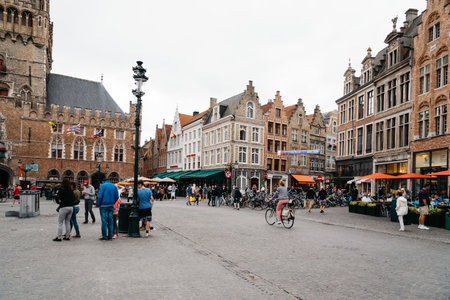 Bruges, Belgium - July 29, 2016: The Markt Square in the city of Bruges. The historic city centre is a World Heritage Site of UNESCO. It is known for his picturesque cobbled lanes and dreamy canalsのeditorial素材