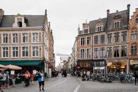 Bruges, Belgium - July 29, 2016: The Markt Square in the city of Bruges. The historic city centre is a World Heritage Site of UNESCO. It is known for his picturesque cobbled lanes and dreamy canalsのeditorial素材
