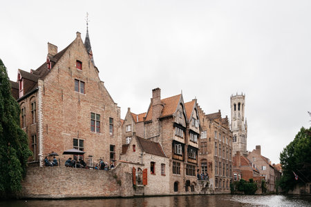 Bruges, Belgium - July 29, 2016: Canal scene in the city of Bruges. The historic city centre is a World Heritage Site of UNESCO. It is known for his picturesque cobbled lanes and dreamy canalsのeditorial素材