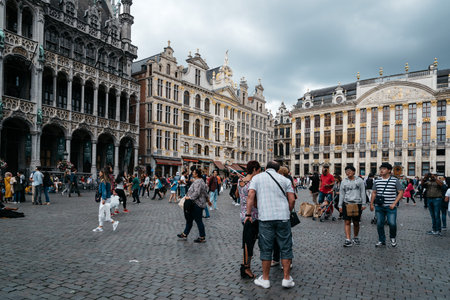 Brussels, Belgium - July 30, 2016: Crowd of tourists in The Grand Place of Brussels. The square is the most important tourist destination in Brusselsのeditorial素材