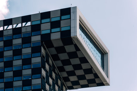 Rottedam, The Netherlands - August 6, 2016: Modern architecture office building in Rotterdam. Last years many new towers have arisen, and new iconic buildings designed in Rotterdamのeditorial素材