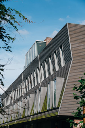 Utrecht, Netherlands - August 4, 2016: Modern architecture building in historic centre of Utrecht. Ancient city centre features many buildings and structures several dating as far back as the High Middle Ages.のeditorial素材