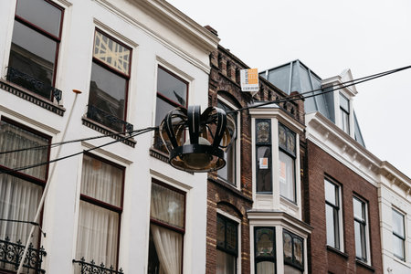 The Hague, The Netherlands - August 7, 2016: Low angle street view of old buildings in The Hagueのeditorial素材