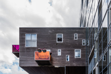 Amsterdam, Netherlands - August 08, 2016: WoZoCo is a project by MVRDV architects to provide 100, one-bedroom dwellings for seniors in Amsterdam. The building is known  because of the extreme cantilever of some of the apartments and the variety of materiaのeditorial素材