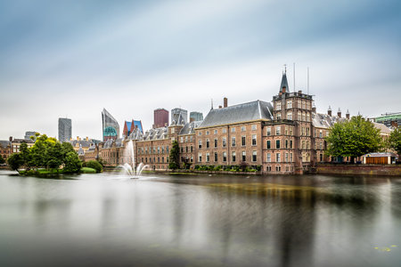 Hague, Netherlands - August 7, 2016:  Hofvijver, Court Pond, artificial lake beside the Binnenhof....