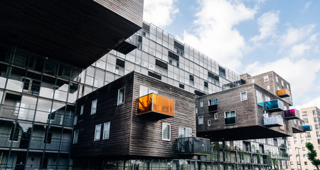 Amsterdam, Netherlands - August 08, 2016: WoZoCo is a project by MVRDV architects to provide 100, one-bedroom dwellings for seniors in Amsterdam. The building is known  because of the extreme cantilever of some of the apartments and the variety of materiaのeditorial素材
