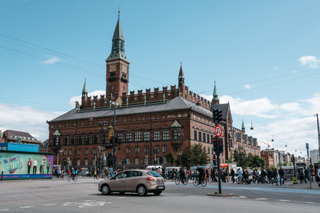 Copenhagen, Denmark - August 10, 2016. City Hall castle in the Old Town in Copenhagen a blue sky day...