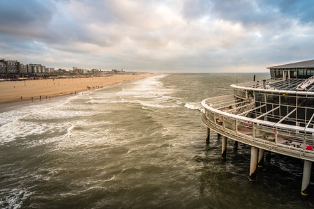 High angle view of the beach of The Hague. Summer at sunset. Space for copyのeditorial素材