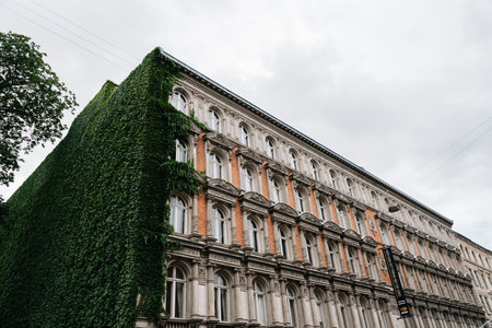 Copenhagen, Denmark - August 10, 2016. Low angle view of the classic building of Galerie Mikael Andersen which shows exhibitions of Danish and International contemporary art. Denmark.のeditorial素材