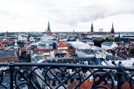 Copenhagen, Denmark - August 11, 2016. Aerial view of Copenahagen a cloudy day of summer from The Rundetaarn, the round tower.のeditorial素材