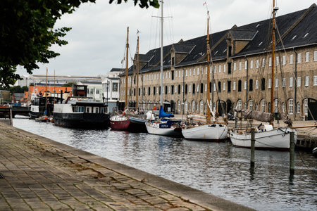 Copenhagen, Denmark - August 12, 2016: Port of Copenhagen with old ships a cloudy summer dayのeditorial素材