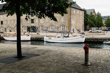 Copenhagen, Denmark - August 12, 2016: Port of Copenhagen with old ships a cloudy summer dayのeditorial素材