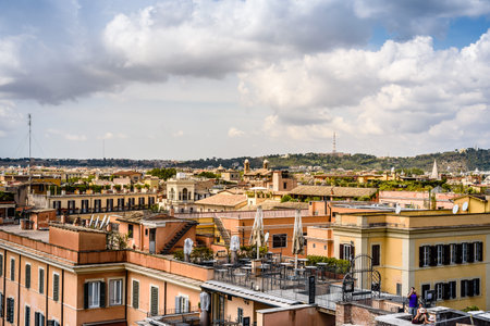 Rome, Italy - August 18, 2016:  View of Rome from Piazza della Trinita dei Monti a sunny summer day.のeditorial素材