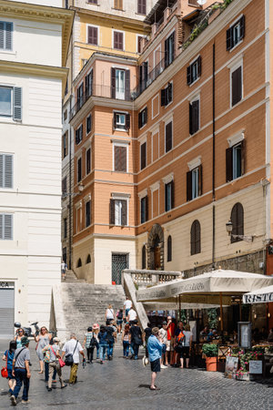 Rome, Italy - August 18, 2016: Tourists in Square of Mignanelli in the historical centre of Rome a sunny summer dayのeditorial素材