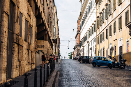 Rome, Italy - August 18, 2016: Traditional street in the historical centre of Rome. Sunny summer dayのeditorial素材