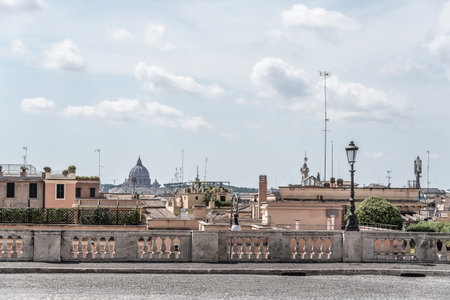 Rome, Italy - August 18, 2016:  View of Rome from the Quirinal Square a sunny summer day. The Quirinal Palace is a historic building in Rome, official residence of the President of the Italian Republic.のeditorial素材