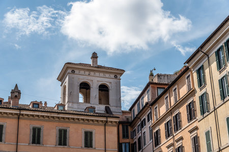 Rome, Italy - August 18, 2016: Low angle view of old buildings in historical centre of Rome a sunny summer day. Piazza di Pietra near Adrian Templeのeditorial素材