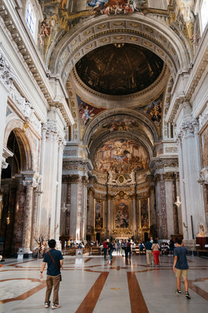Rome, Italy - August 18, 2016: Interior view of church of St. Ignatius of Loyola. It is a Roman Catholic titular church dedicated to Ignatius of Loyola, the founder of the Society of Jesus. Built in Baroque styleのeditorial素材