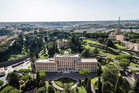 Rome, Italy - August 19, 2016: Aerial view of Vatican City from from the dome of Basilica.  It is a country located within the city of Rome. It is an ecclesiastical state ruled by the Bishop of Rome, the Pope.のeditorial素材
