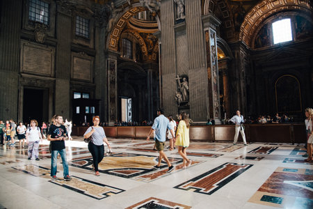 Rome, Italy - August 19, 2016: Interior view of St Peters Basilica. The Papal Basilica of St. Peter in the Vatican is an Italian Renaissance church in Vatican City, the papal enclave within the city of Rome.のeditorial素材