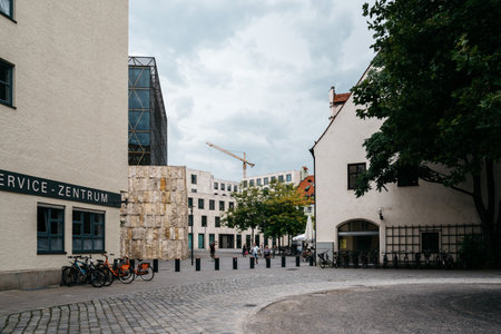 Scenic view of street in historical city centre of Munich a clouのeditorial素材