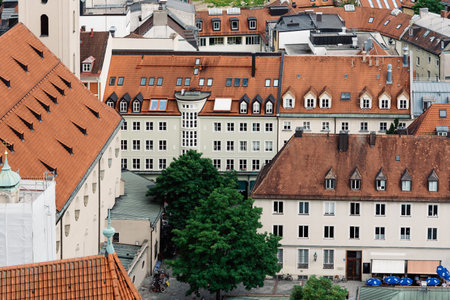 Scenic panoramic high angle view of historical city centre of Muのeditorial素材