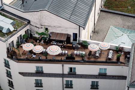 Scenic panoramic high angle view of historical city centre of Muのeditorial素材