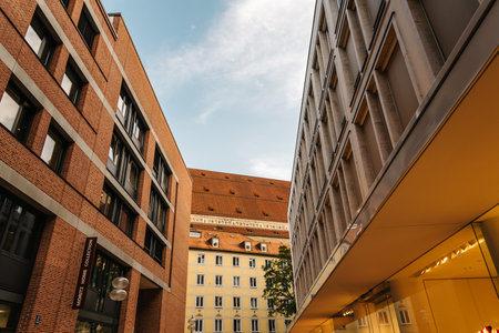 Scenic view of commercial street with luxury stores in city centのeditorial素材