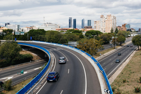Madrid, Spain - September 9, 2017: Scenic view of M30 Motorway in Madrid a cloudy day.のeditorial素材